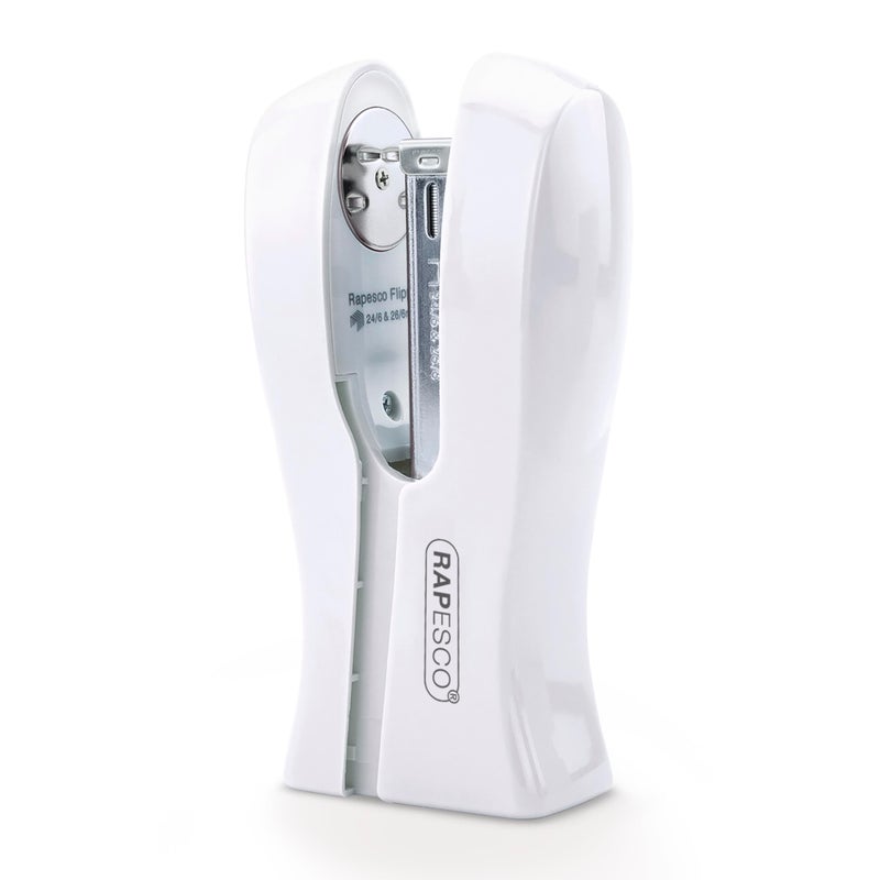 Rapesco 1319 Stand Up Stapler, Space-Saving Desktop Stapler, 20 Sheet Capacity, Ergonomic Grip, Uses Type 26 Standard 1/4" and Type 24 High-Capacity 1/4" Staples, White - Image 1